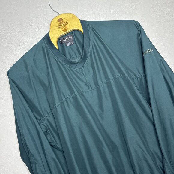 FJ FootJoy Jacket Mens XXL‎ Green Gold Pullover Windbreaker Golf Outdoors Vneck - Picture 1 of 9